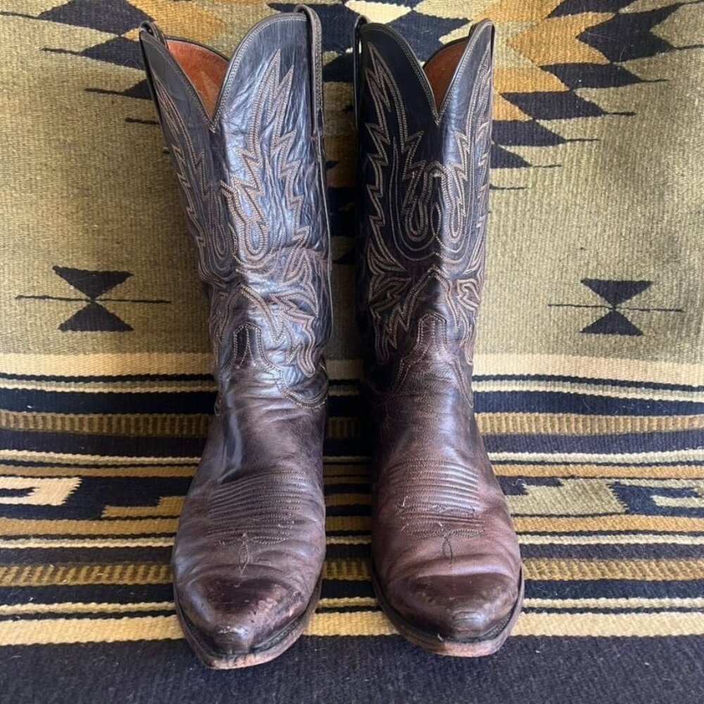 Lucchese Mad Dog Goat Brown Leather Cowboy Boots Mens' Size 9.5 EE 2008